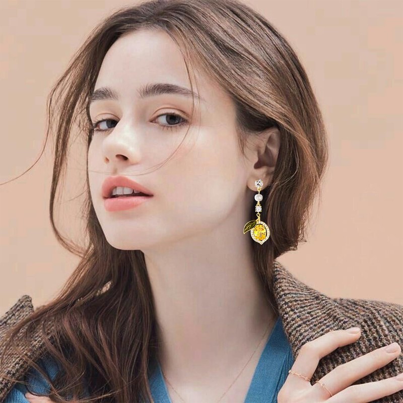 QLUYCKW Lemon Necklaces Earrings Set for Women Lovely Lemon Fruit