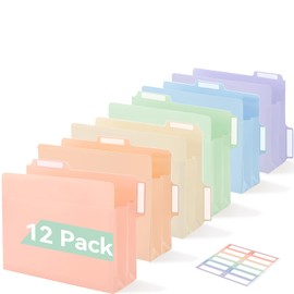 SortRax Plastic Pastel Expanding File Folder, 12 Pack, 4" Expansion Accordion Pocket, Unique 1/3 Cut Tabs with Colorful Labels, Letter Size
