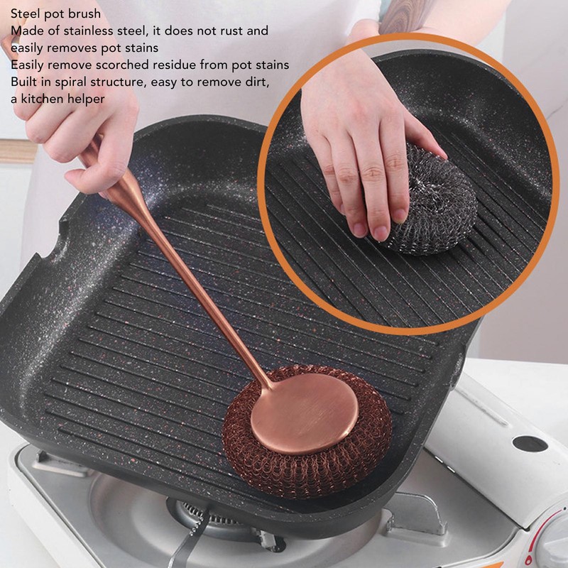 Long Handle Steel Wool Scrubber Deep Clean Rustproof Stainless Steel
