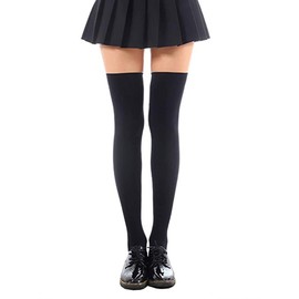 SHUCLASS Women's Knee High Socks, White Over Knee Socks, Compression, Cosplay or Uniform, Black Long Socks, Length 70 cm
