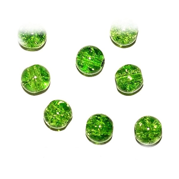 40pcs x 8mm Green Round Crackle Glass Beads For Jewellery