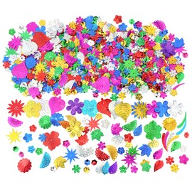 LEEFONE Mixed Sequins and Spangles Craft Supplies, Creative Color Beads Sequins Greeting Card Decoration Gold Foil Iron Slices for Wedding Christmas Clothes Jewelry (Flowers and Leaves)