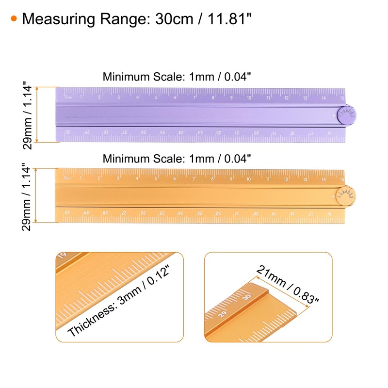 sourcing map 2pcs Folding Straight Ruler 30cm Metric Aluminum Alloy