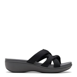 Clarks Women's Breeze Rae Cam Slide Sandal, Black/Grey Textile, 9