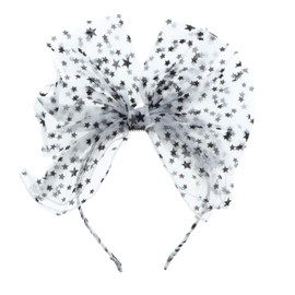 Chiffon Big Bow Headband with Mini Stars - White