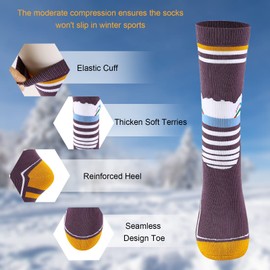 HGRTYXS Kids Ski Socks, Snowboard Socks Winter Warm Thick Snow Socks Thermal for Boys Girls Skiing Snowboarding Sports