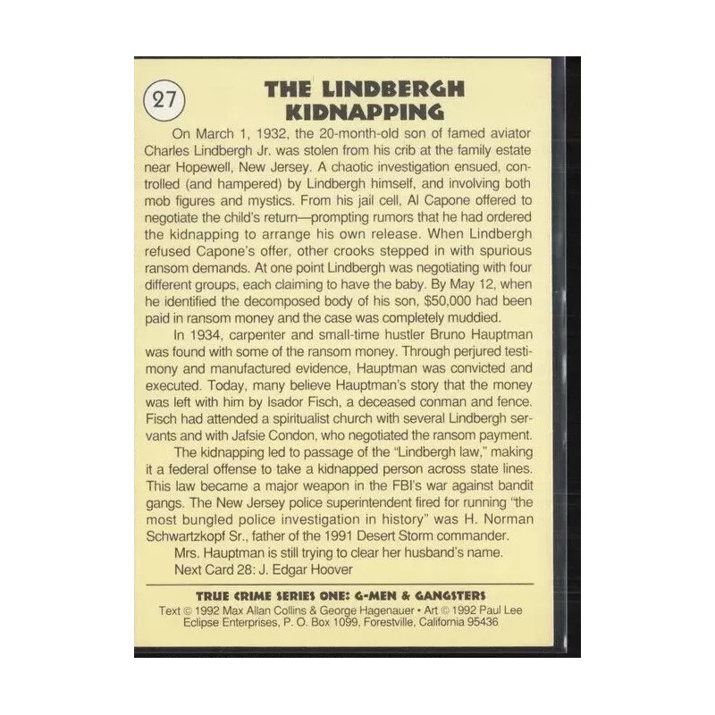 1992 True Crime Series 1, G-Men & Gangsters Card #27