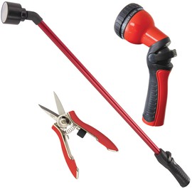 DRAMM Watering and Tool Set Includes 30-Inch One Touch Rain Wand, 9-Pattern Revolution Spray Gun, and Compact Shear, Red