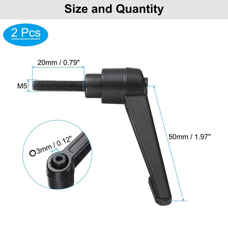 sourcing map 4pcs Clamping Lever Adjustable Handle Set Metric M5