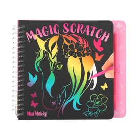 Depesche 12734 Miss Melody Mini Magic Scratch Book with Cute Horse Motifs for Scratching, Book with Colourful Gradient and Scratch Pen