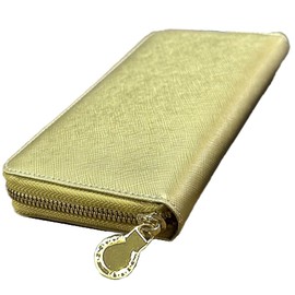 Money Lucky Wallet, Gold, Cowhide Leather, Saffiano Processing, Embossed Four Beasts, gold