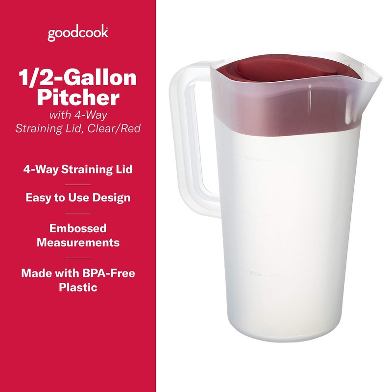 Goodcook 1/2 Gallon Plastic Straining Pitcher Square Lid with 3