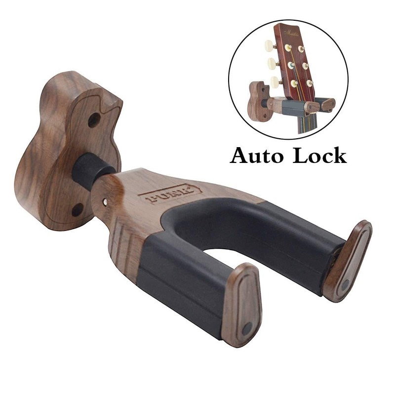 Guitar Shaped Solid Wood Detachable Gravity Lock Hook, Guitar Self-Locking