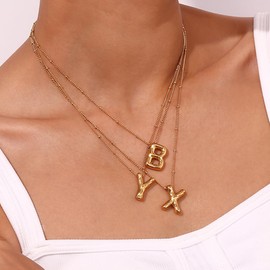 Collane iniziali per donne e ragazze Collana con ciondolo lettera A-Z placcata in oro 14k Collane monogramma Gioielli con iniziale alfabeto (Gold-B)