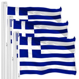 G128 3 Pack: Greece Greek Flag | 3x5 Ft | LiteWeave Pro Series Printed 150D Polyester | Country Flag, Indoor/Outdoor, Vibrant Colors, Brass Grommets, Thicker and More Durable Than 100D 75D Polyester