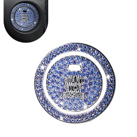 Ferianl Crystal Rhinestone Car Engine Stop Decoration Ring Sticker, Sparkling Rhinestone Push Start Button Decorative Cover, Bling Interior Accessories for Women, Universal for Most Car (Blue)