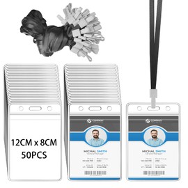 FZENeast Pack of 50 ID Card Holders with Strap – Lanyard – Card Holder – ID Card Holder