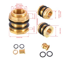 Brass Water Tank Connector, 2Pcs Water Tank Joint Water Butt Brass Connector with Rubber Seals (Male G1-1/4 to Female G1")