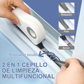 Cepillo para Limpiar Ventanas, Cepillo de Limpieza de Grietas Multifuncional de 2 en 1 con Rasqueta Oculta, Cepillos de Limpieza para el Hogar para Baños, Cocinas, Aseos y Ventanas (Gris)