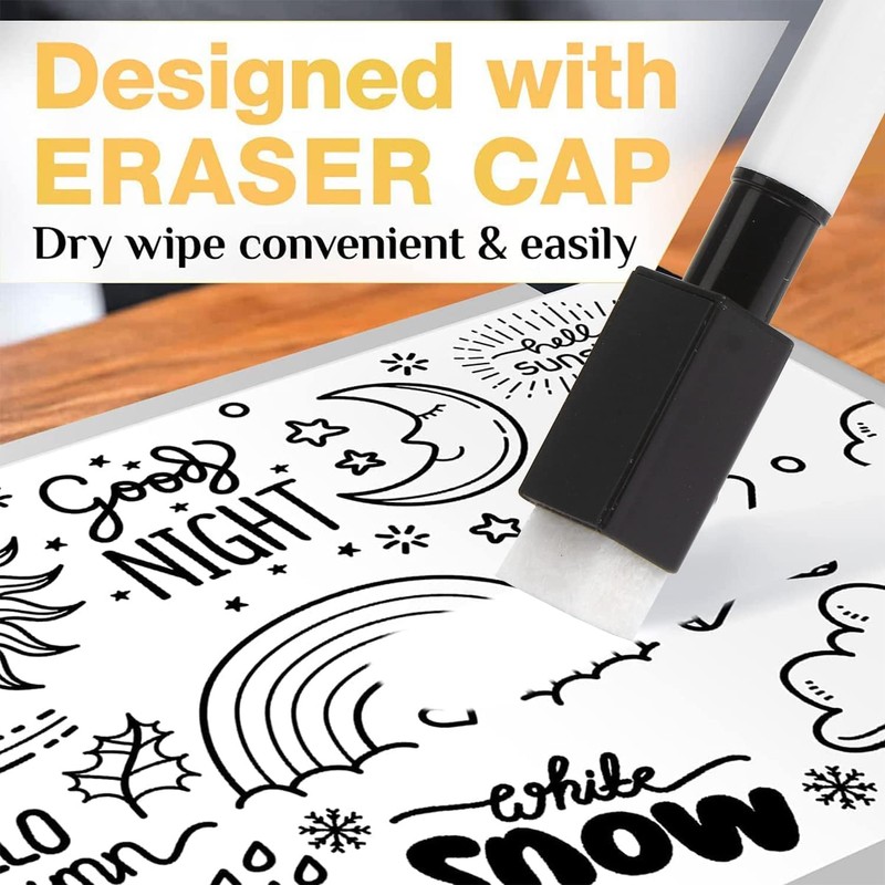 DERAYEE 10 x Black Erasable Whiteboard Marker Pens Erasable Marker