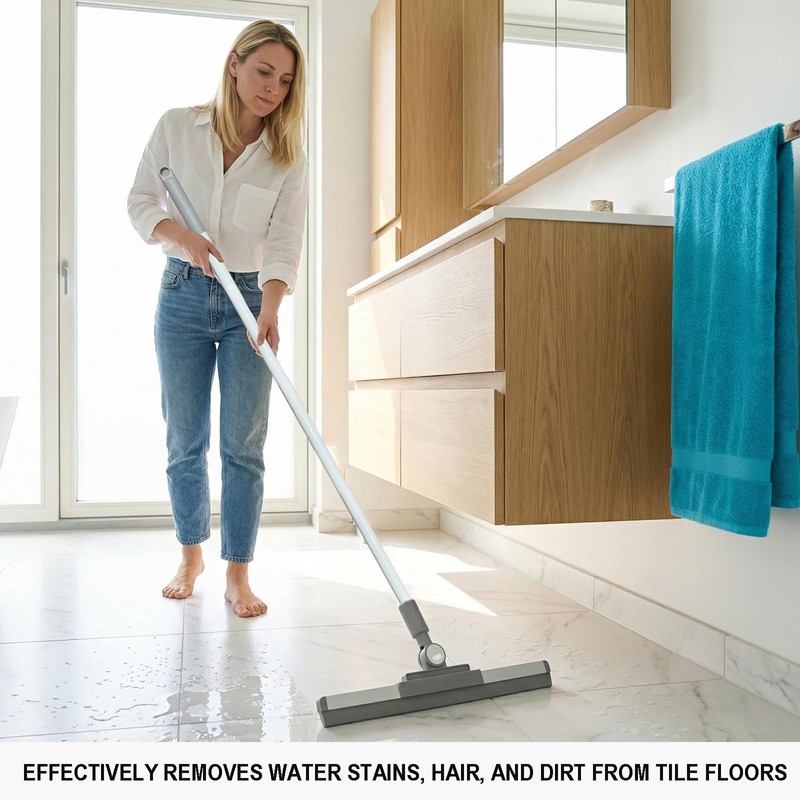 Xifando Floor Squeegee Broom - 52" Long Handle Rubber Scrubber