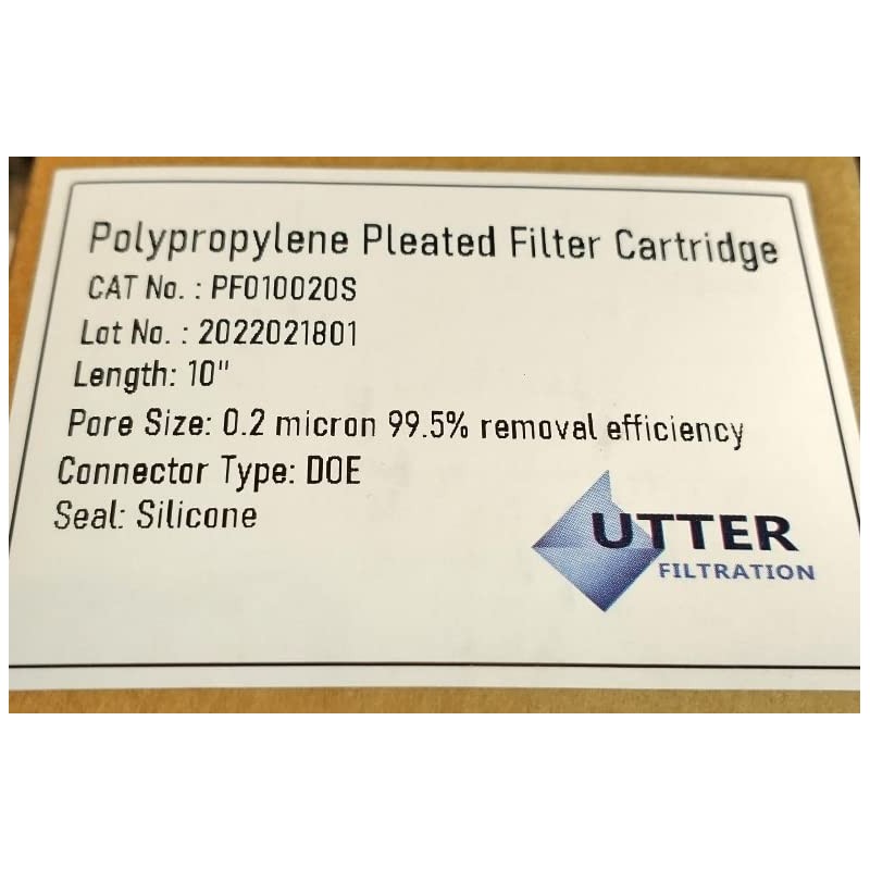 0.2 Micron Filter Cartridge Pleated Polypropylene, 2-5/8" x 9-7/8", Submicron