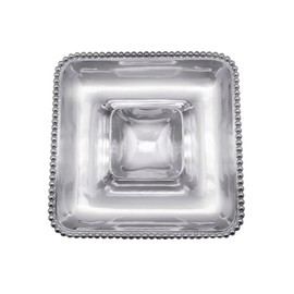 MARIPOSA PEARLED SQUARE CHIP & DIP | SILVER | BRILLANTE | TABLEWARE | SECTIONAL SERVERS | RECYCLED SANDCAST ALUMINUM | HANDMADE IN MEXICO
