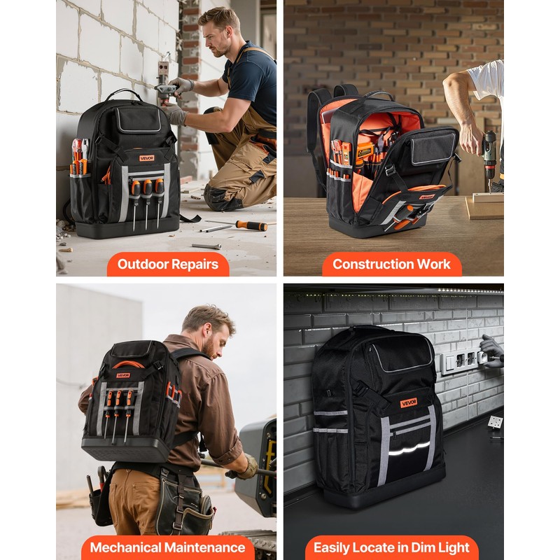 VEVOR Tool Backpack, 56 Pockets, Heavy-duty Tools Storage Organizer Bags
