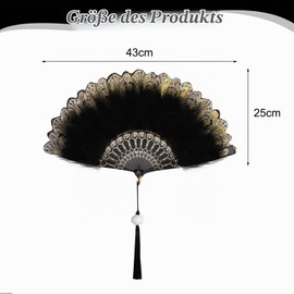 EUYKQNOI Feather Fan, Vintage 1920s Folding Feather Fan, Flapper Hand Fan for Costumes, Halloween, Dance, Wedding, Party, Prom, Tea Party, Black