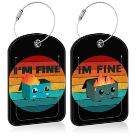 2 Pack PU Luggage Tags for Suitcase, Im Fine Suitcase Tag Leather ID Label Bag Tags with Privacy Cover and Metal Loop for Men Women Travel Bag Suitcase