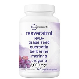 Micro Ingredients Resveratrol NAD Complex 3,000mg for Women & Men, 240 Veggie Capsules | NMN Supplement Alternative | 11-in-1 Blend with NAD+, Quercet