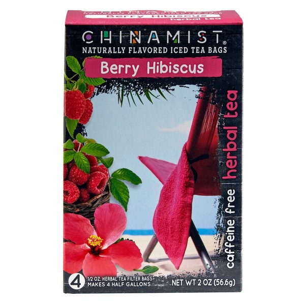 China Mist - Naturally Flavored Berry Hibiscus Herbal Iced Tea Bags - Each Tea Bag Yields 1/2 Gallon