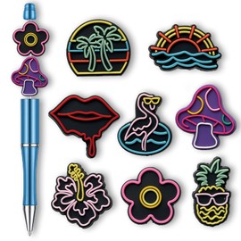 Qimbytar Love Heart Birthday Party Cool Neon Focal Beads for Pens, Silicone Focal Beads Bulk for Bead Pens Keychain Bracelet Jewelry Making (Neon)