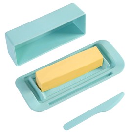 Bamboo Butter Dish with Lid and Knife,Small Butter Keeper for One Stick of Butter,Butter Holder Container for Countertop or Refrigerator,Dishwasher Safe Butter Crock for Kitchen & Fridge,Cyan