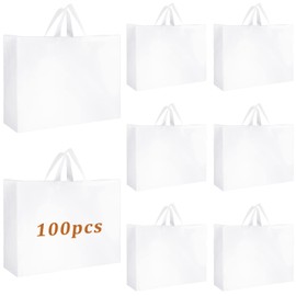 Amylove 100 Pcs Plastic Bags with Handles 16X12X6in Large Tote Bag Gift Bags Bulk Plastic Shopping Bags for Retail(Clear)