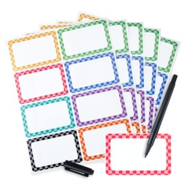 Name Tags Stickers 352 Pcs (3.5 x 2.25 Inches) with Waterproof Marker-Assorted Large Name Tags for Clothes with Colorful Border & Strong Adhesion on Fabric,Paper,Plastic–Ideal for Home & Office