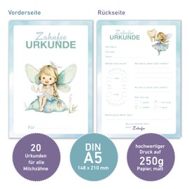 Tooth Fairy Certificate (Pack of 20) - Gift for Girls and Boys - Tooth Certificates for Milk Teeth and Reminder of First Tooth Gaps