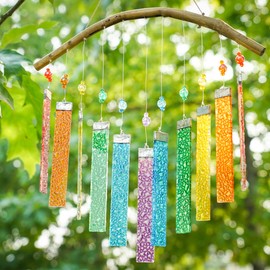in the breeze 7025 — Rainbow Textured Glass Mobile Wind Chime