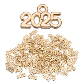 sourcing map 80pcs 2025 Graduation Year Charm 3D Metal Tassel Year Number Charm Year Pendant Mini for DIY Anniversary Jewelry Making Crafts, Gold