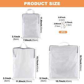 3Pcs Hanging Laundry Bags with S Hooks, 3 Different Size, Mesh Laundry Bags for Washing Machine(7.87×11.81 in, 11.81×15.75 in, 15.75×19.69 in)