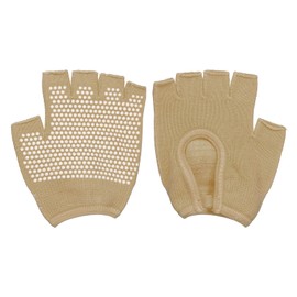 YELARXI Yoga Gloves, Non Slip Fingerless Pilates Gloves Breathable Exercise Workout Mittens - Fitting For(Men Women Gym/Weight Lifting/Cycling/Training), Beige