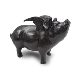 NACH Cast Iron Pig Statue - Black Door Stopper & Paperweight, 9x4x6 inch, JS-90-7131