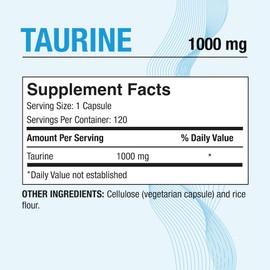 P Puregen Labs Puregen Labs Taurine 1000mg [High Potency] 120 Veg Capsules | No Harmful Additives | Non-GMO, NO Gluten and Dairy, Supports Heart Health and Muscle Recovery | 120 Servings | Made in USA