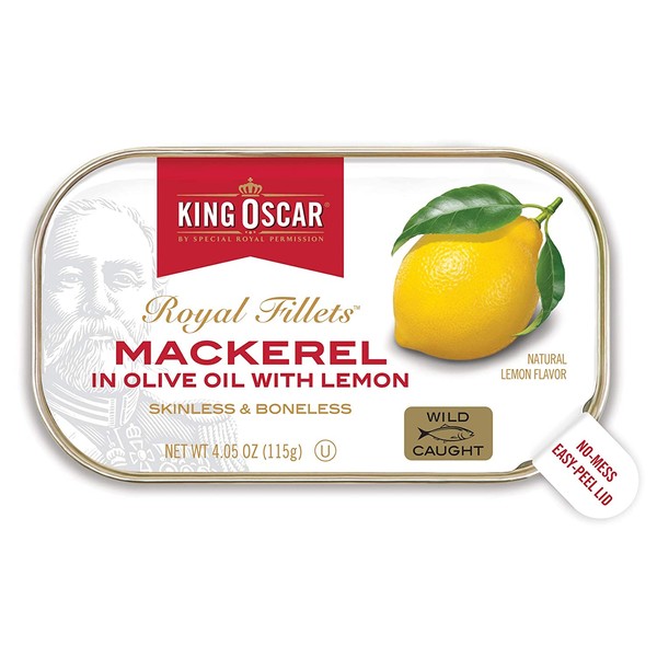 King Oscar Skinless & Boneless Mackerel in Olive Oil & Lemon, 4.05 oz. Cans (Pack of 12)