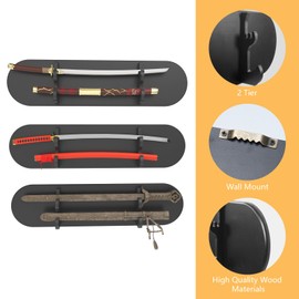 huyear Sword Rifle Display Wall Mount, 2-Tier Sword Rifle Wall Rack Holder, Sword Rifle Display Stand for Katana Sword, Nco Sword, Samurai Sword