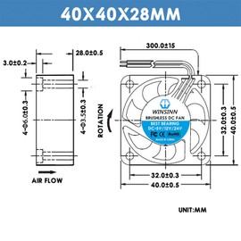 WINSINN DC 40mm Fan 5V 4028 Dual Ball Bearing Brushless Cooling 40x28mm 2PIN (Pack of 2Pcs)
