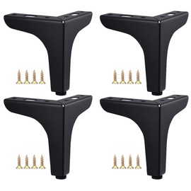 Lpraer 4 x 10 cm Furniture Feet, Metal, Black, DIY Furniture Legs, Cabinet Feet, Replacement Furniture Feet with Rubber Mat for Sofa Feet, Bed Feet, Cupboard Feet, Drawers, Load Capacity up to 400 kg