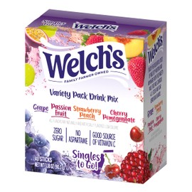 SINGLES TO GO! Welch's Powdered Drink Mix Variety Pack - 40ct, 4 Delicious Flavor in Each Box, Grape, Passionfruit, Strawberry Peach and Cherry Pomegranate (Pack of 2)