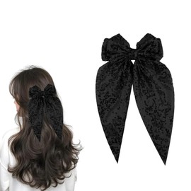 Black Sparkly Bow Hair Clips for Thin Long Fine Thick Bowknot Hair Barrettes Ribbon Large Glitter Long Tail Bow Hairpin for Women Girls Headdress Decor Accessories for Kids Teenagers