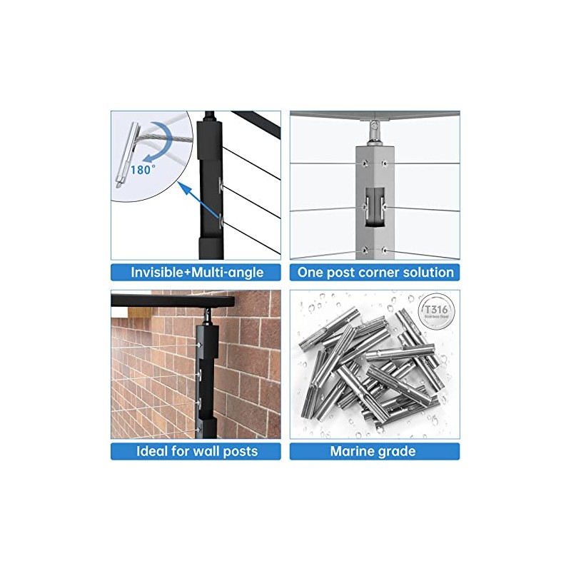 Muzata 20 Pack 1/8" Invisible Cable Railing Kit Hardware Cable